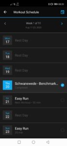 Garmin Coach Workout schedule